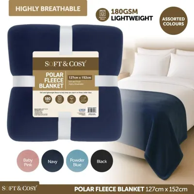 Blanket Polar Fleece 127cm X 152cm Assorted Colours