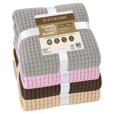 Blanket Flannel Fleece Jacquard 150cm X 200cm Assorted Colours