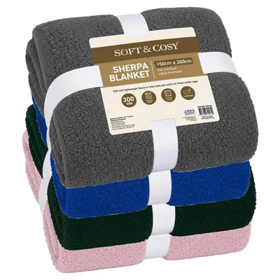 Blanket Sherpa 150cm X 200cm Assorted Colours