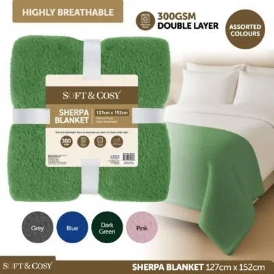 Blanket Sherpa 127cm X 152cm Assorted Colours