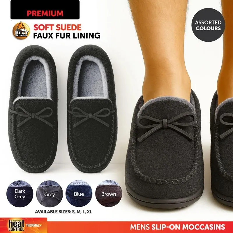Slippers Premium Mens Moccasin Faux Fur Assorted Colours 4 Sizes: S,m,l,xl Memory Foam Insole – image 4