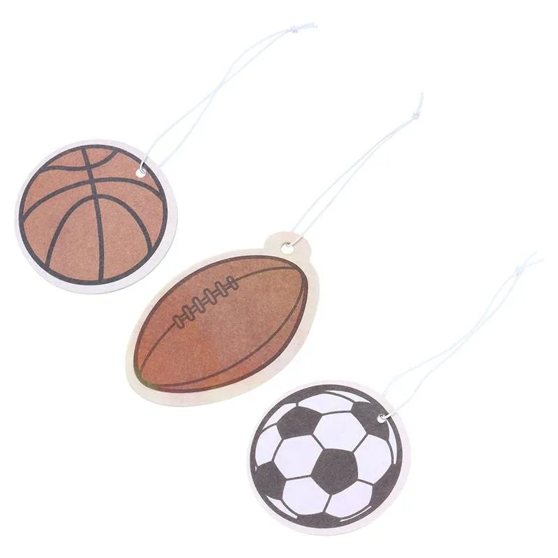 Air Fresheners Hanging Sport Designs 2pK, 3 Assorted Designs/ Scents (Football- Ocean Breeze, Soccer Ball- Black Ice & Basketball- Citrus Crush) – image 2