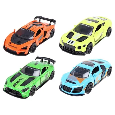 Diecast Pull Back Sports Car- 4 Assorted Colours, Blue, Green, Yellow, Orange