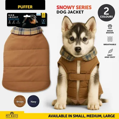 Dog Jacket Puffer Snowy Series Blue/Brown 35cm (s), 45cm (m) & 55cm (l)