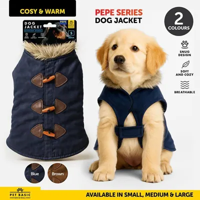 Dog Jacket on Trend (With Buckles) Pepe Series Blue/Brown 35cm (s), 45cm (m) & 55cm (l)