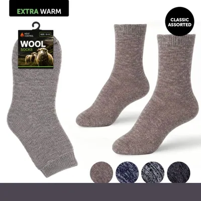 Socks Adults Heat Control Heritage Collection Wool Blend Classic Marle Crew Cut 4 Assorted