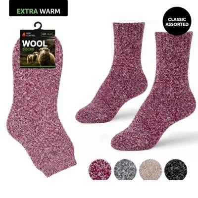 Socks Adults Heat Control Heritage Collection Wool Blend Classic Plain Knit Crew Cut 4 Assorted