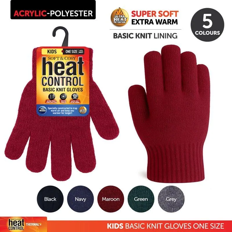 Gloves Kids Basic Knit 5 Assorted Colours Black, Grey, Navy, Green & Maroon – image 4