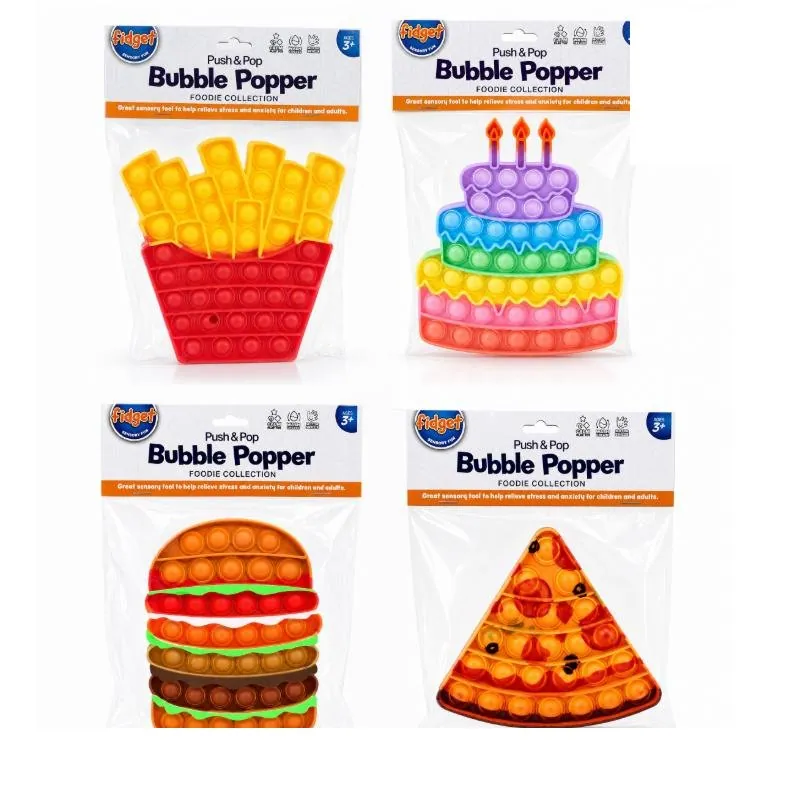 Fidget Push & Pop - Foodie Series - 4 Assorted (Hamburger, Birthday Cake, Fries, Pizza Slice) Sizes Vary 12.5cm~19cm Height - Silicone – image 3