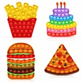 Fidget Push & Pop - Foodie Series - 4 Assorted (Hamburger, Birthday Cake, Fries, Pizza Slice) Sizes Vary 12.5cm~19cm Height - Silicone – image 2