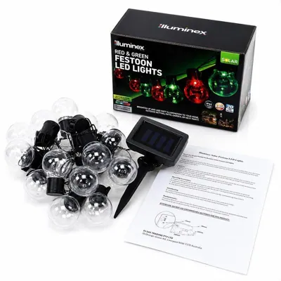 Christmas Solar Festoon Red & Green Mixed Lights 2 Functions 20pk
