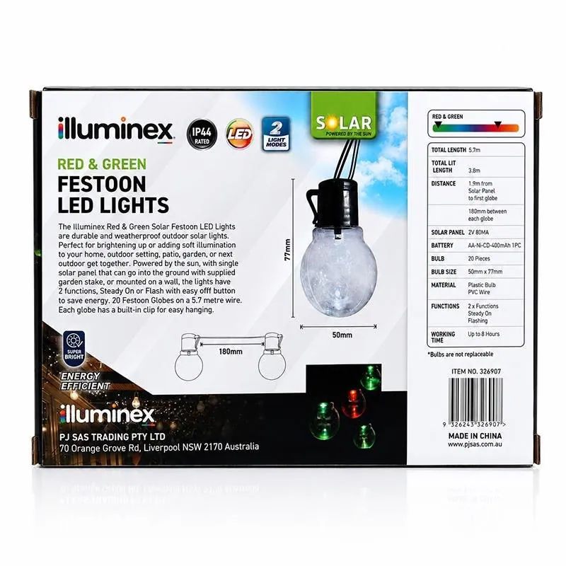 Christmas Solar Festoon Red & Green Mixed Lights 2 Functions 20pk – image 3