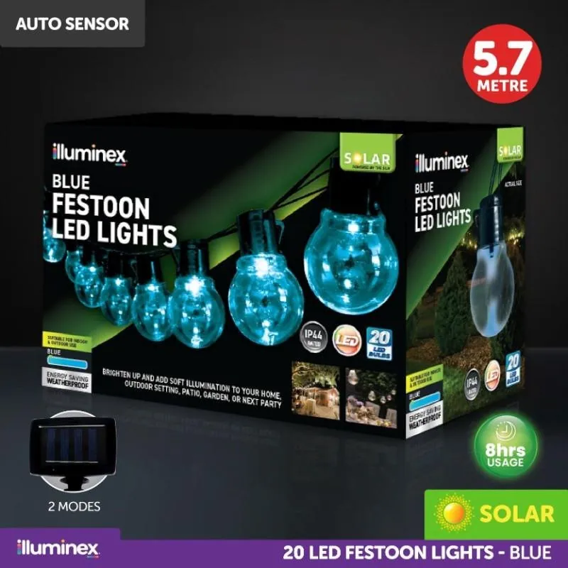 Christmas Solar Festoon Blue Lights 2 Functions 20pk – image 4