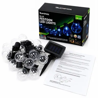 Christmas Solar Festoon Blue Lights 2 Functions 20pk