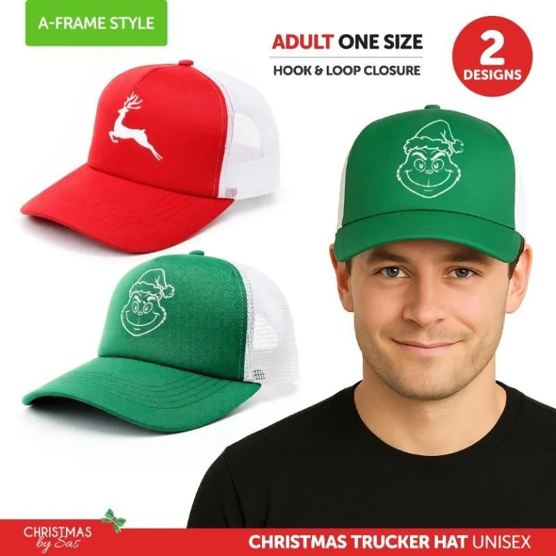 Hat Trucker Christmas Adults Green & Red – image 4