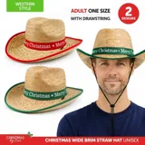 Christmas Hat Straw Wide Brim Adult 37cm X 35cm Natural 2 Assorted Colours, Red & Green – image 4