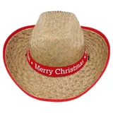 Christmas Hat Straw Wide Brim Adult 37cm X 35cm Natural 2 Assorted Colours, Red & Green – image 2