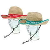 Christmas Hat Straw Wide Brim Adult 37cm X 35cm Natural 2 Assorted Colours, Red & Green – image 3