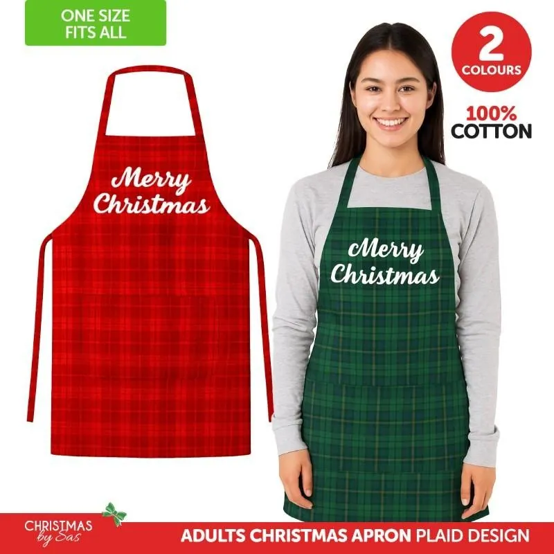 Christmas Apron Plaid Design Cotton 2 Assorted Designs 50cm X 70cm – image 4