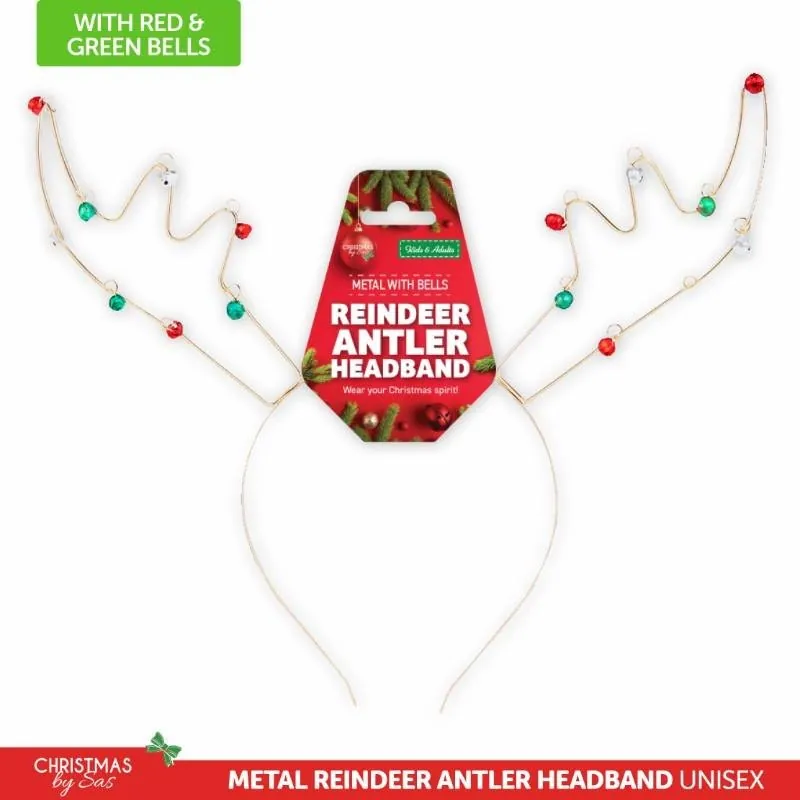 Christmas Headband Antler Metal with Green & Red Bells 30cm X 27cm – image 4