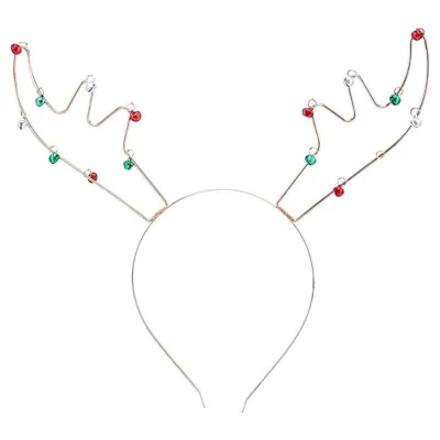 Christmas Headband Antler Metal with Green & Red Bells 30cm X 27cm