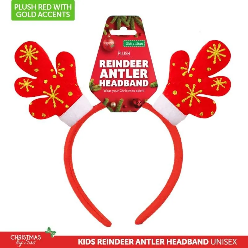 Christmas Headband Antler Kids Plush Red with Gold Accents 21cm X 16cm – image 4