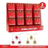 Christmas Earrings & Necklace Set Adults 3pc 2 Assorted Designs, Santa Hat & Bells in a Display Stand – image 4