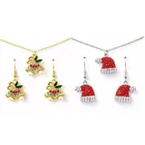 Christmas Earrings & Necklace Set Adults 3pc 2 Assorted Designs, Santa Hat & Bells in a Display Stand – image 2