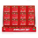 Christmas Earrings & Necklace Set Adults 3pc 2 Assorted Designs, Santa Hat & Bells in a Display Stand – image 3