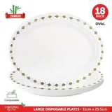 Sugarcane Bagasse Christmas Oval Plates 18pk Large 31cm X 25.5cm Holly Print – image 4