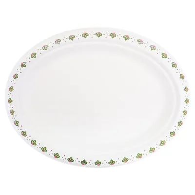 Sugarcane Bagasse Christmas Oval Plates 18pk Large 31cm X 25.5cm Holly Print