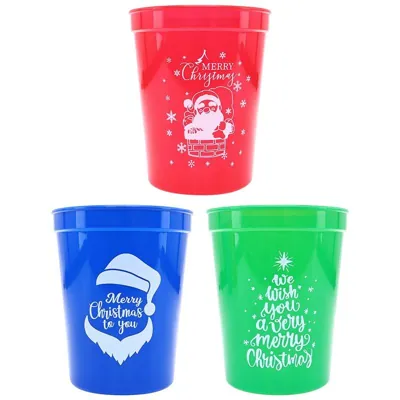 Christmas Cups 520ml Red, Blue & Green 3pc