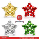 Christmas Baubles Matte & Gloss Assorted 50mm 20pk 4 Assorted Colours (Gold, Silver, Red & Green) – image 4
