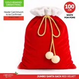 Christmas Jumbo Santa Sack Red Velvet with Gold Braided Drawstring with Pom-Poms 100cm X 70cm – image 4