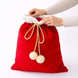 Christmas Jumbo Santa Sack Red Velvet with Gold Braided Drawstring with Pom-Poms 100cm X 70cm – image 2
