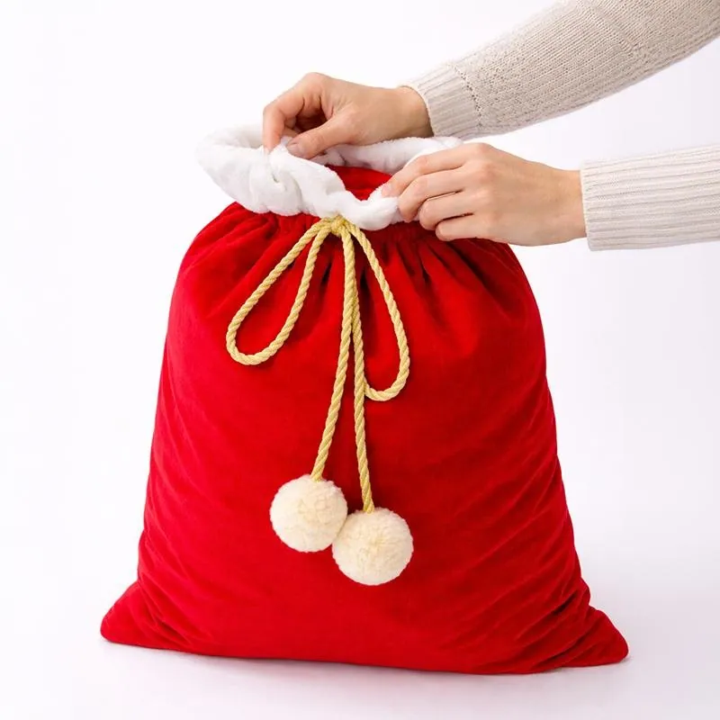 Christmas Jumbo Santa Sack Red Velvet with Gold Braided Drawstring with Pom-Poms 100cm X 70cm – image 2
