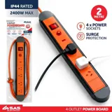 Christmas Power Board 4 Outlets with Surge Protection 2 Metre Cord Black 240V 10A Max Load 2400W – image 4
