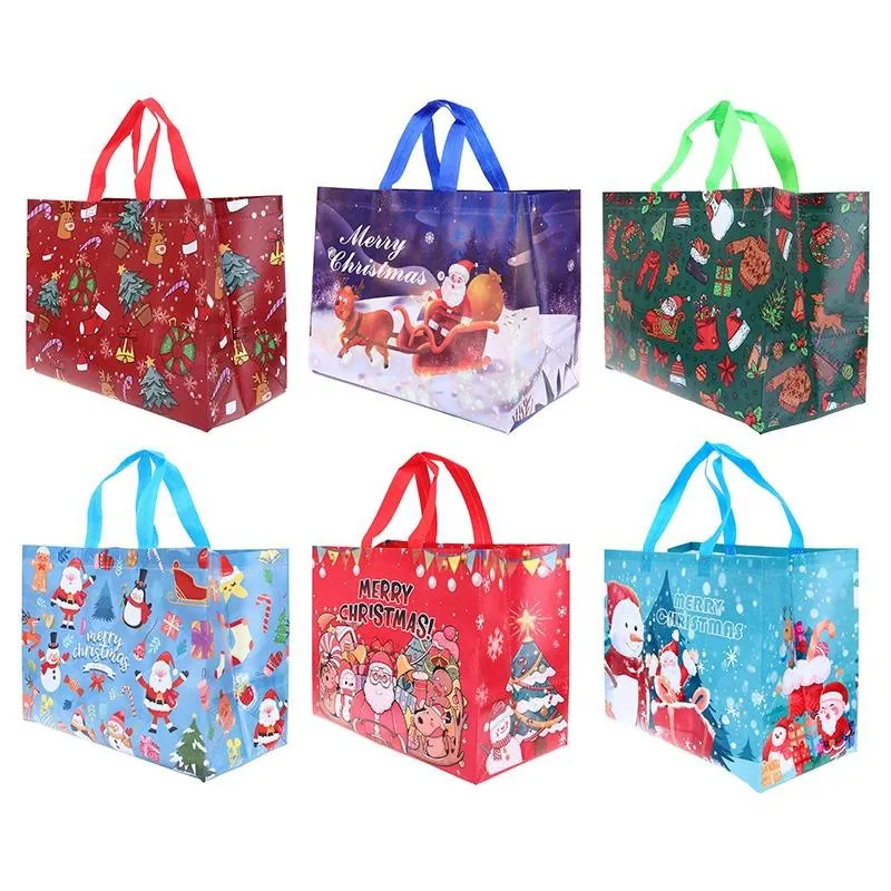 Gift Bag Reusable Christmas Medium Tote 33cm X 25cm X 17cm 6 Assorted Christmas Designs – image 3