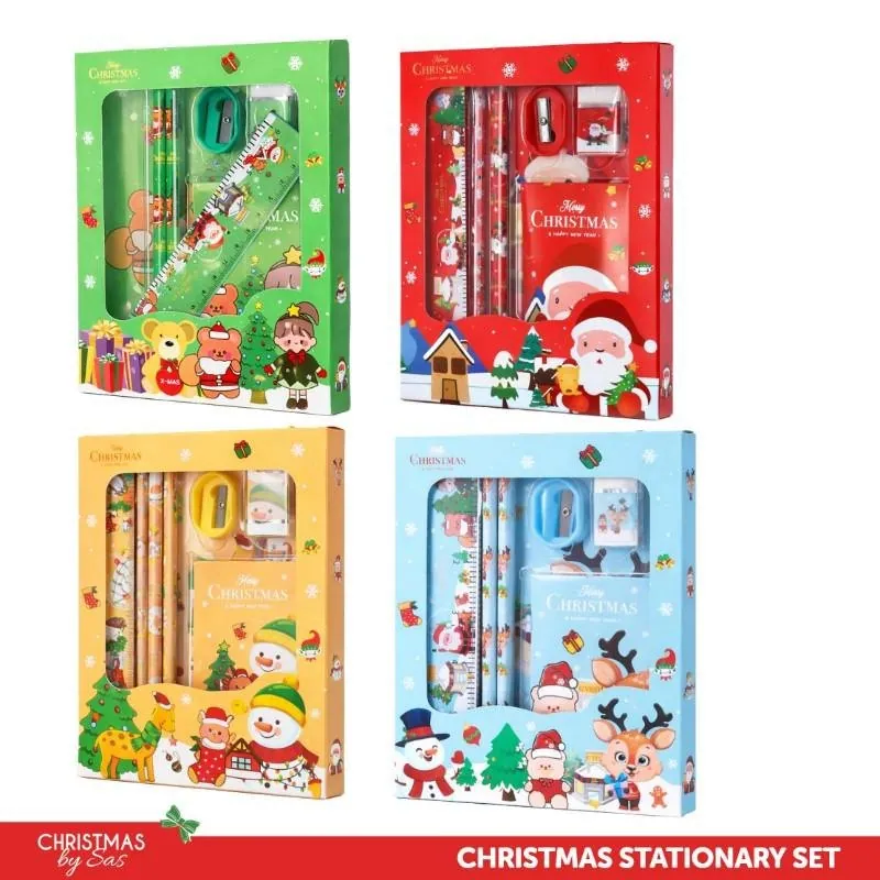 Christmas Stationery Set 6pc (Ruler, 2 Pencils, Sharpener, Eraser & Pocket Pad) 4 Assorted Designs – image 4