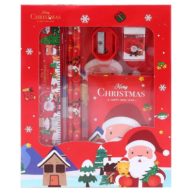 Christmas Stationery Set 6pc (Ruler, 2 Pencils, Sharpener, Eraser & Pocket Pad) 4 Assorted Designs – image 2