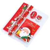 Christmas Stationery Set 6pc (Ruler, 2 Pencils, Sharpener, Eraser & Pocket Pad) 4 Assorted Designs – image 1