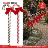 Christmas Jumbo Braided Plastic Candy Cane with Bow 2pc 2 Assorted Colours 80cm – image 3
