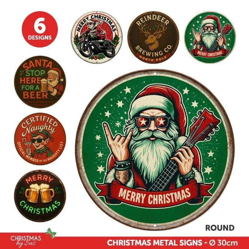 Christmas Metal Sign Round Design 6 Assorted Designs 30cm – image 4