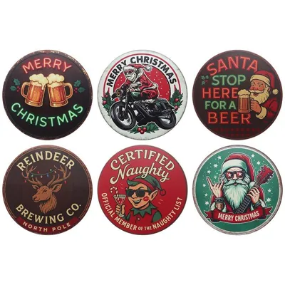 Christmas Metal Sign Round Design 6 Assorted Designs 30cm