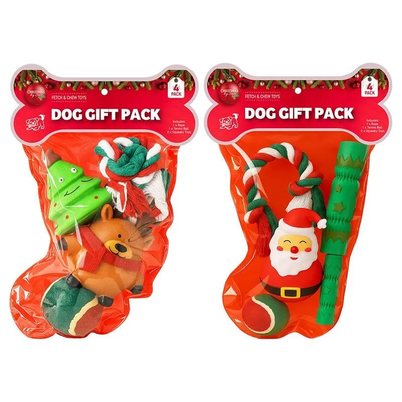 Christmas Pet Gift Set 4pk 2 Assorted Sets (Each Set Includes 2 Squeaky Toys, 1 Tennis Ball & a Rope Toy) – image 3
