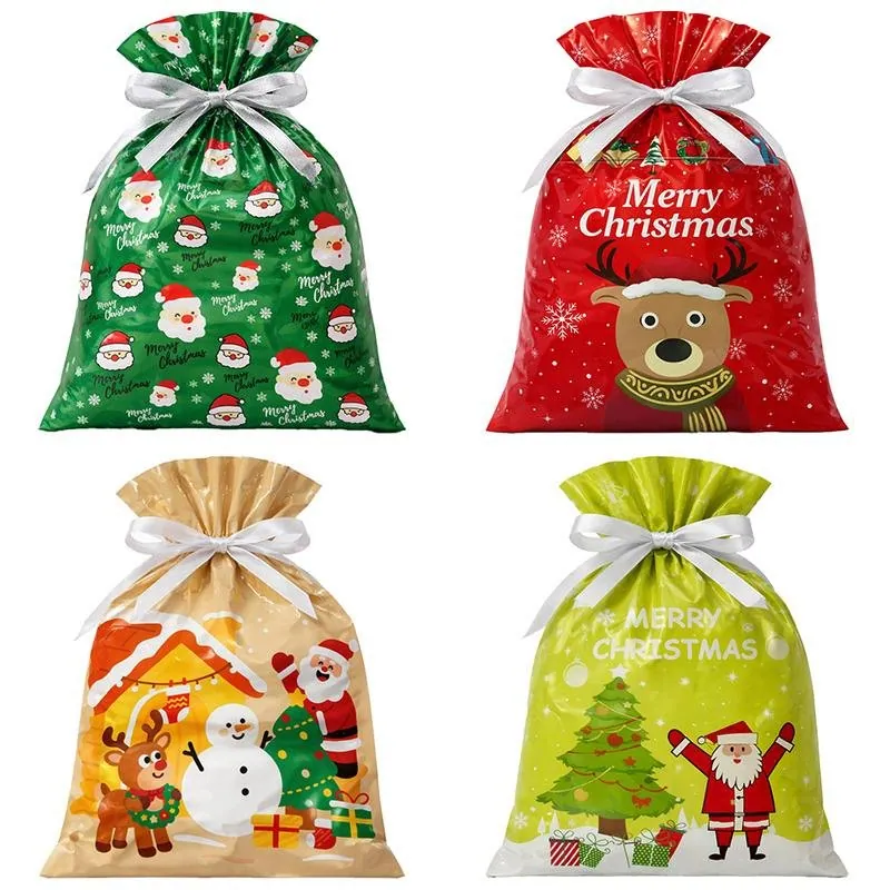 Christmas 2pk Small Foil Gift Bag with Drawstring & Gift Tag (24cm X 32cm) 2 Assorted Designs – image 2