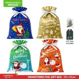 Christmas 2pk Medium Foil Gift Bag with Drawstring & Gift Tag (29cm X 43cm) 2 Assorted Designs – image 4