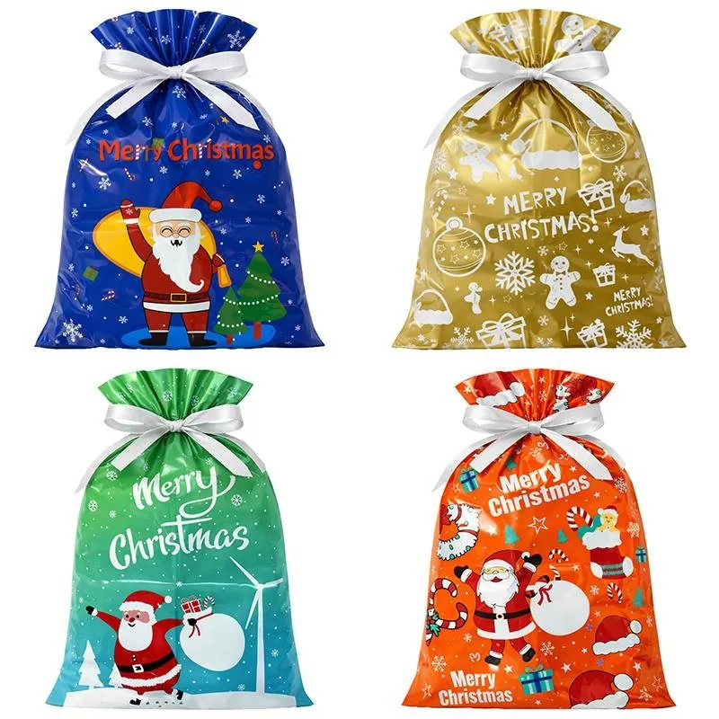 Christmas 2pk Medium Foil Gift Bag with Drawstring & Gift Tag (29cm X 43cm) 2 Assorted Designs – image 2