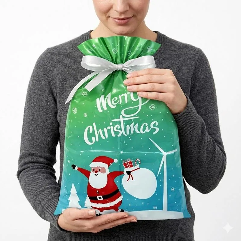 Christmas 2pk Medium Foil Gift Bag with Drawstring & Gift Tag (29cm X 43cm) 2 Assorted Designs – image 3
