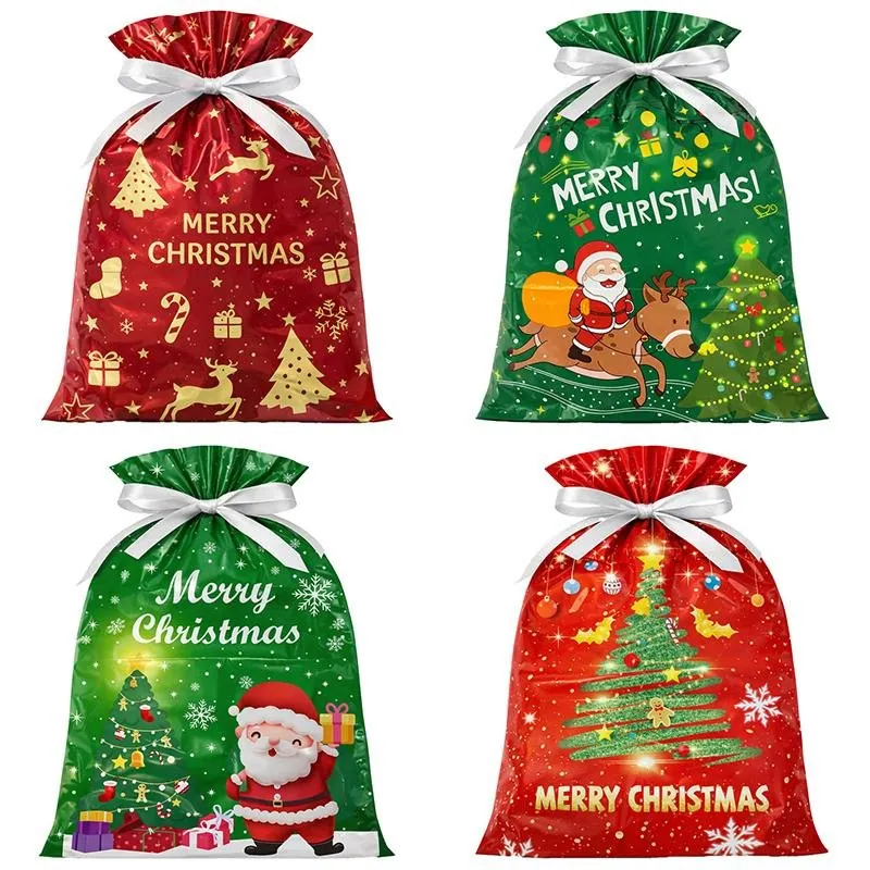 Christmas 2pk Large Foil Gift Bag with Drawstring & Gift Tag (39cm X 51cm) 2 Assorted Designs – image 2